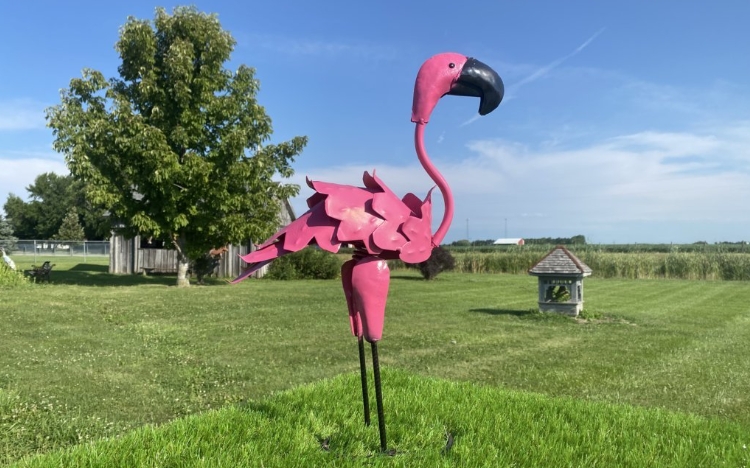 metal flamingo yard art