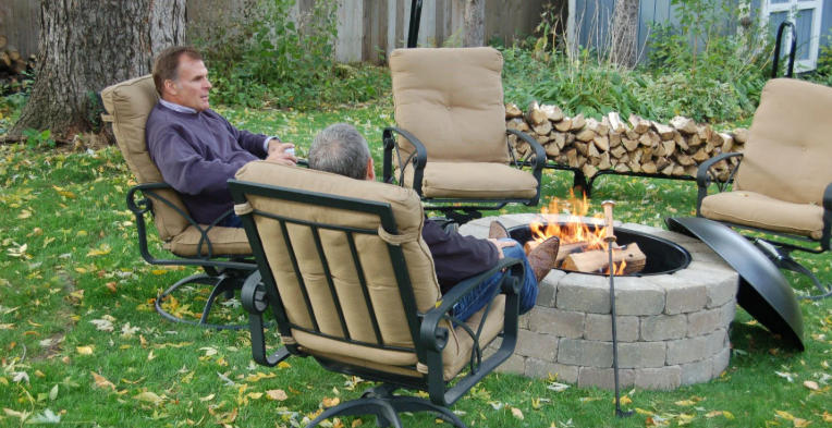 patio set with fire pit