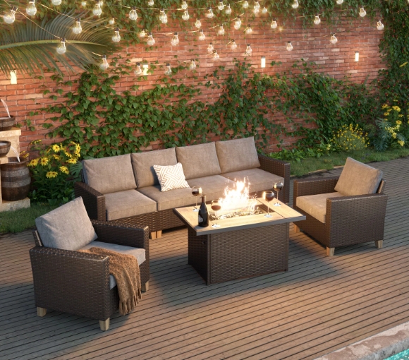 rattan garden furniture with fire pit