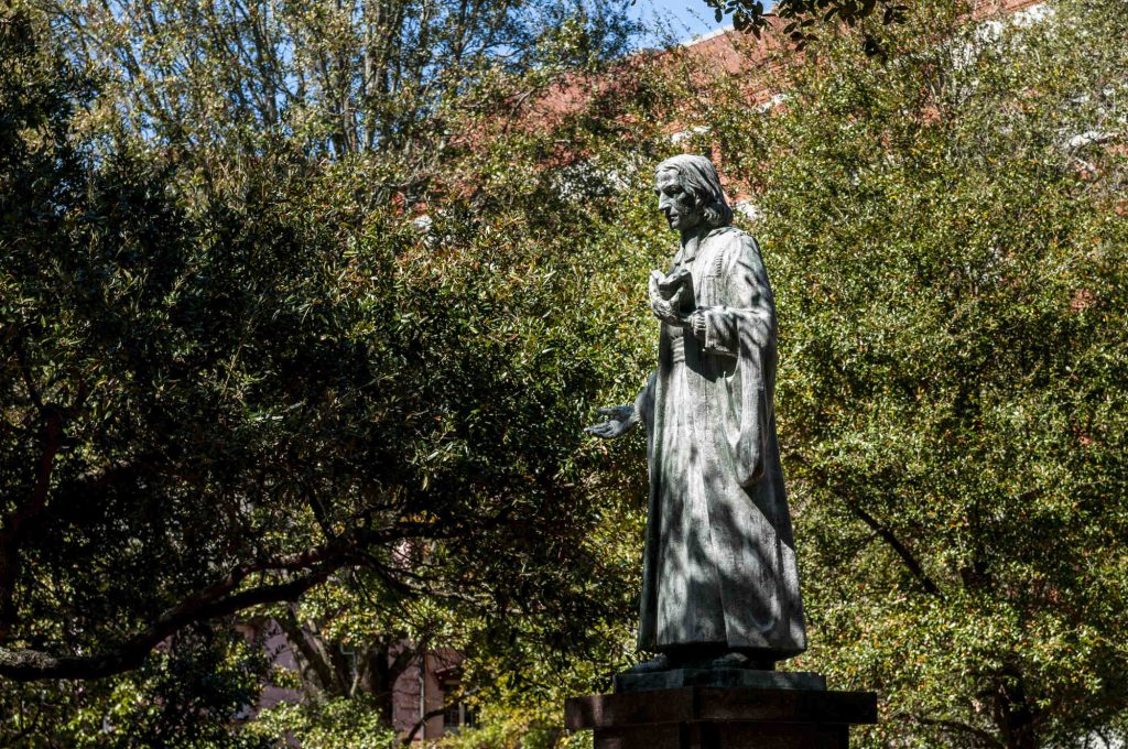 Historic figure statue in a Savannah garden