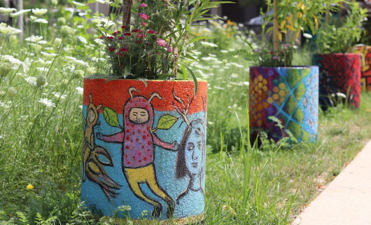 Pollinator Garden with Garden Art